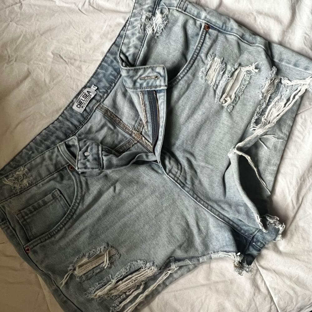 Light Blue Distressed Denim Shorts